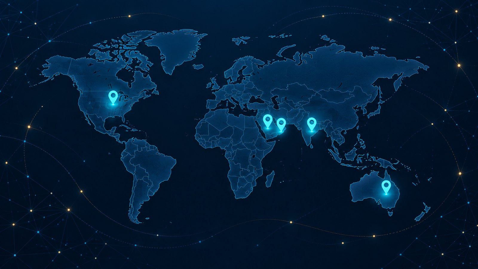World map showing SICHERTEN client locations across India, the Middle East, the United States and Australia